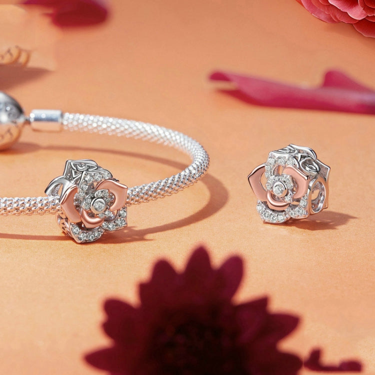 S925 Sterling Silver Rose Gold Shining Rose DIY Beads - BSC1008