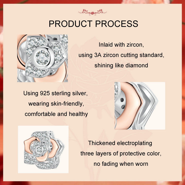 S925 Sterling Silver Rose Gold Shining Rose DIY Beads - BSC1008