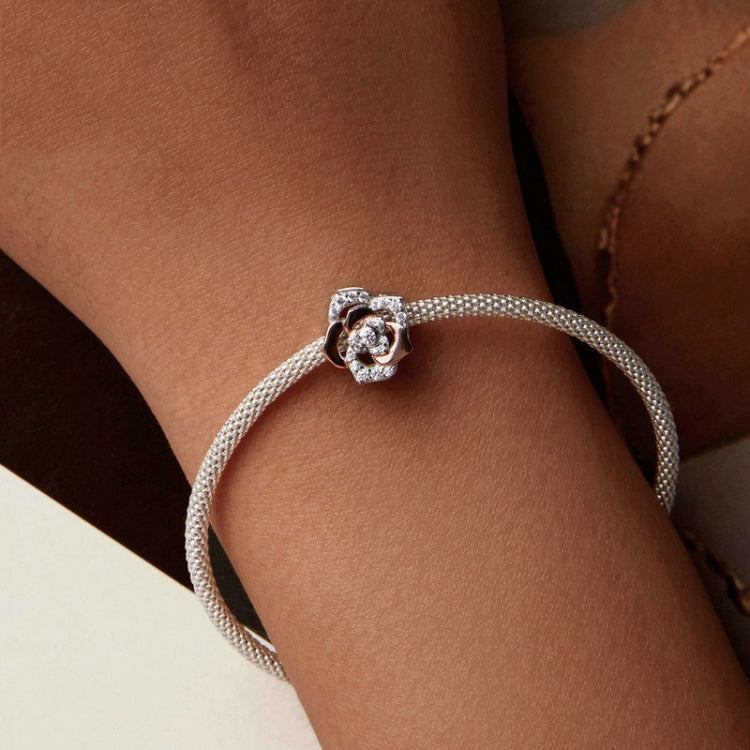 S925 Sterling Silver Rose Gold Shining Rose DIY Beads - BSC1008