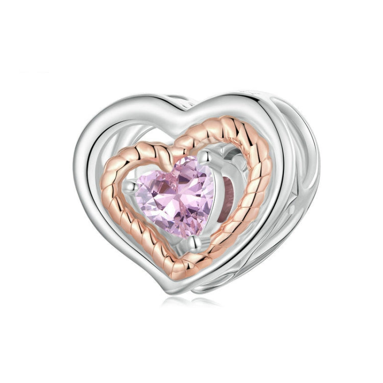 S925 Sterling Silver Electroplated Rose Gold Heart Hollow DIY Beads - BSC1009