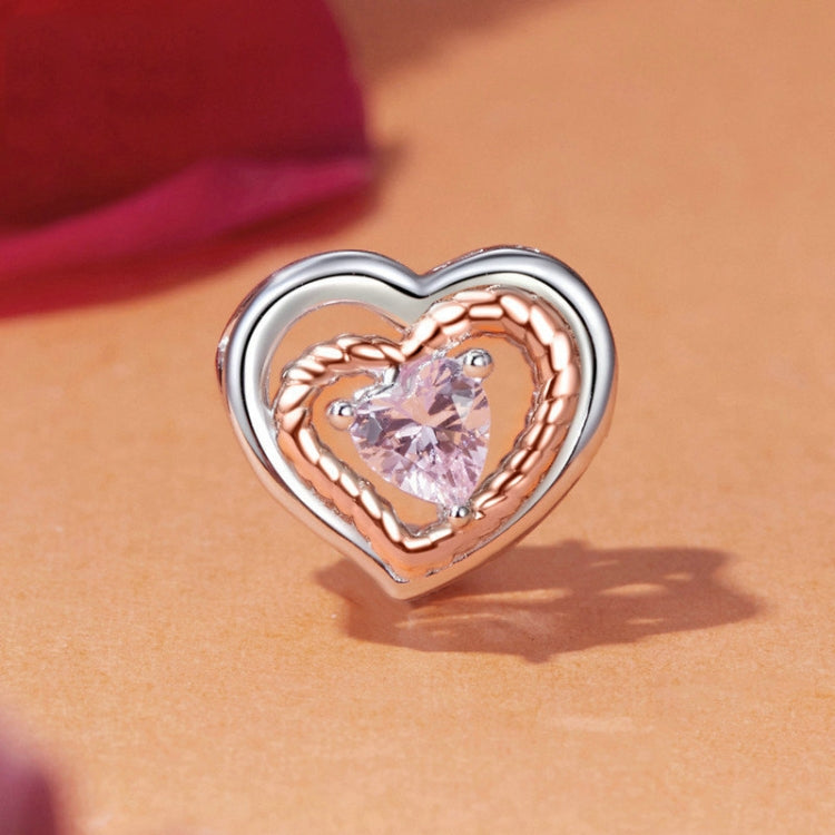 S925 Sterling Silver Electroplated Rose Gold Heart Hollow DIY Beads - BSC1009
