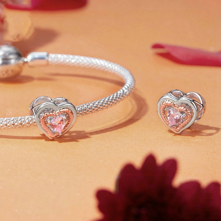 S925 Sterling Silver Electroplated Rose Gold Heart Hollow DIY Beads - BSC1009