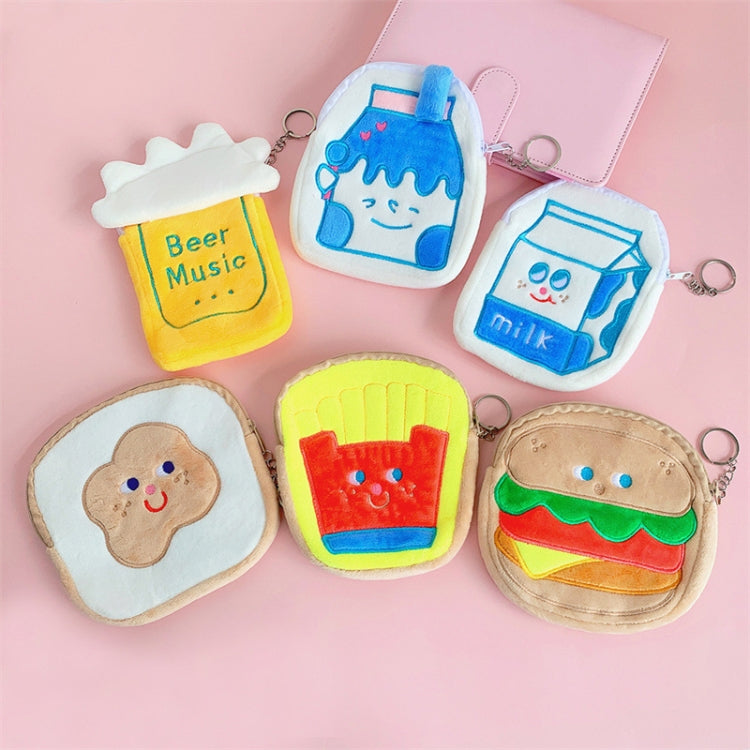 Cute Breakfast Cartoon Wallet Coin Lipstick Data Cable Storage Bag Purse, Style: Beer