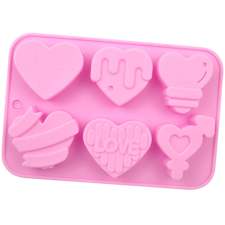6 Grids Heart Shape Silicone Cake Model DIY Baking Handmade Soap Model - Pink