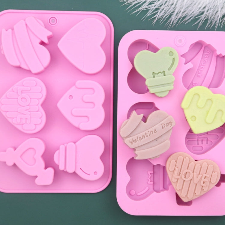 6 Grids Heart Shape Silicone Cake Model DIY Baking Handmade Soap Model - Pink