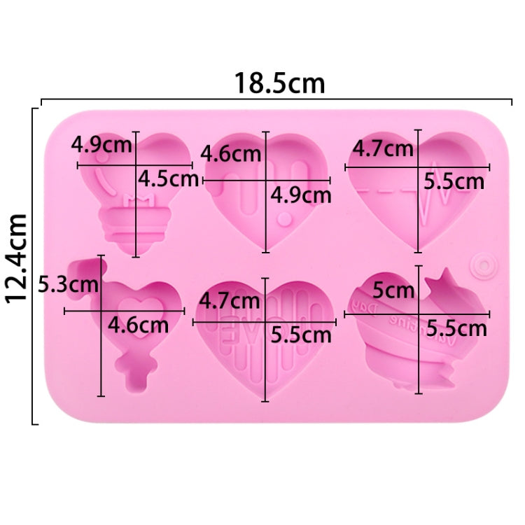 6 Grids Heart Shape Silicone Cake Model DIY Baking Handmade Soap Model - Pink