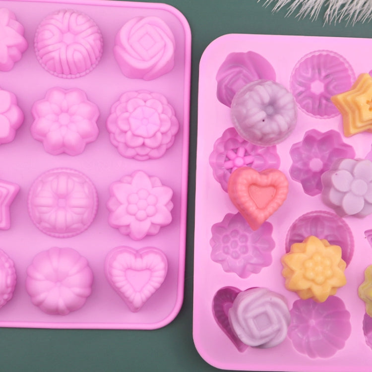 12 Grids Different Flower Grass Shape Silicon Model Kitchen Baking Cake Model DIY Handmade Soap Mould, Specification: Pink Light Model