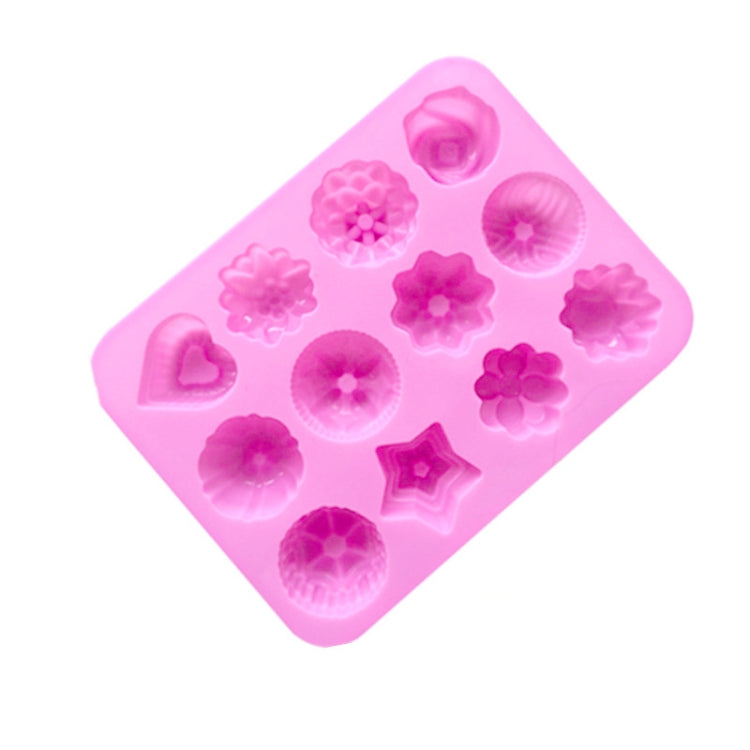 12 Grids Different Flower Grass Shape Silicon Model Kitchen Baking Cake Model DIY Handmade Soap Mould, Specification: Pink Heavy Model