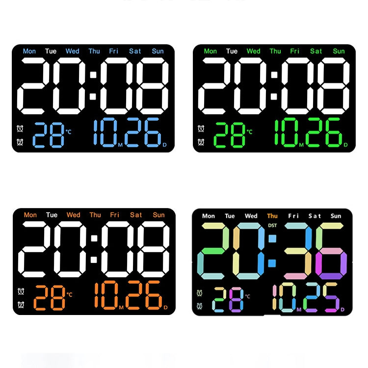 Multifunctional LED Digital Display Electronic Wall Clock Living Room Silent Alarm Clock, Color: Colorful