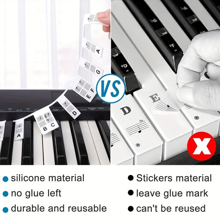 Silicone Piano Notes Guide Removable Piano Keyboard, Spec: 61 Keys White Bottom Color Text