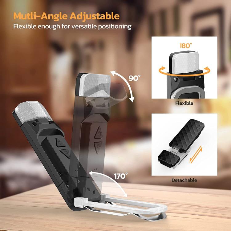 Charging Book Clip Light USB Night Light Eye-Protecting LED Reading Lamp - Black