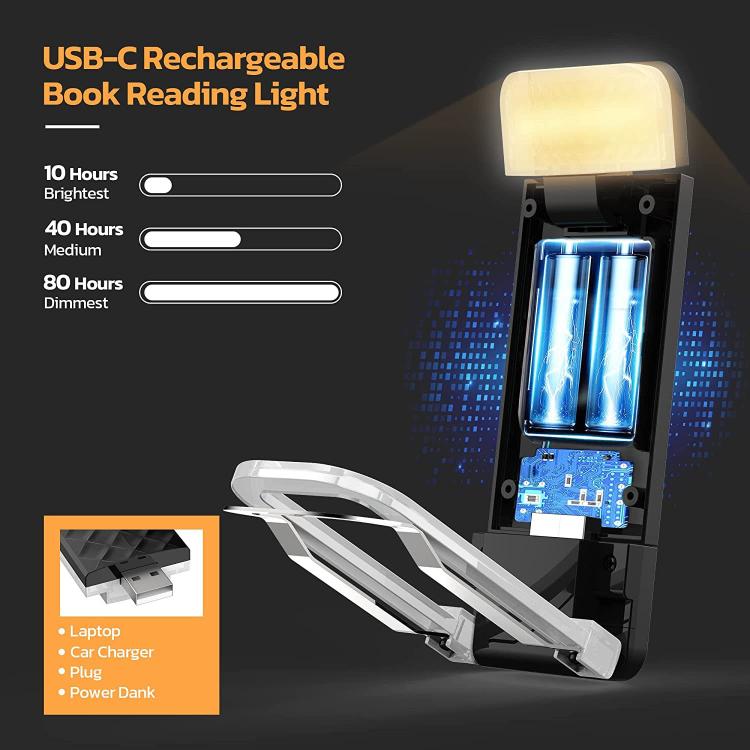 Charging Book Clip Light USB Night Light Eye-Protecting LED Reading Lamp - Black
