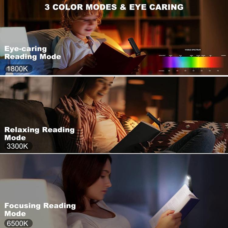 Charging Book Clip Light USB Night Light Eye-Protecting LED Reading Lamp - Black
