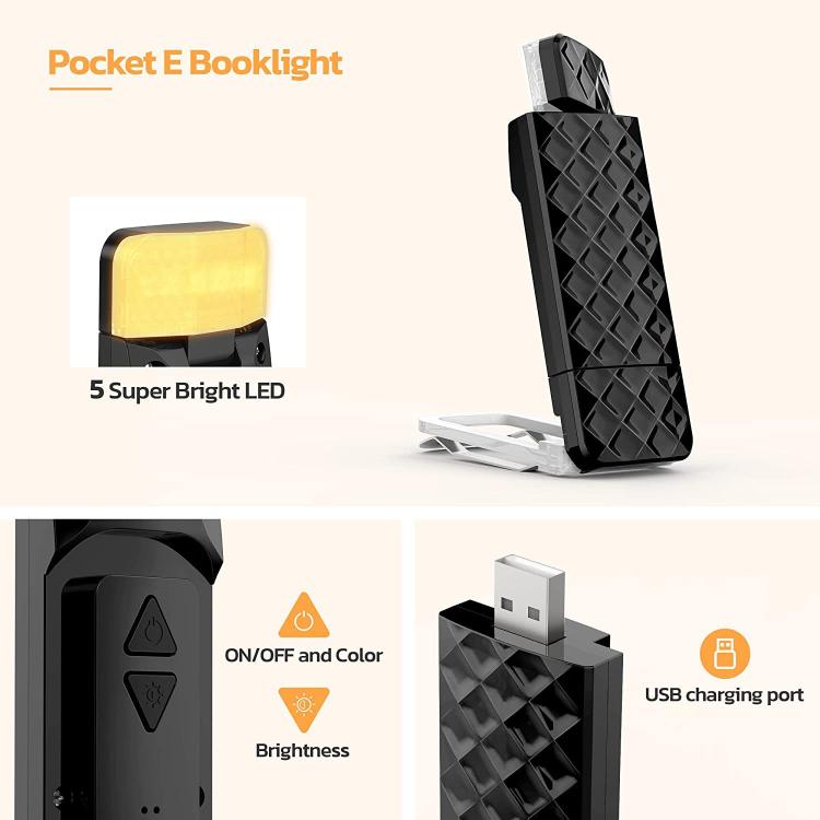 Charging Book Clip Light USB Night Light Eye-Protecting LED Reading Lamp - Black