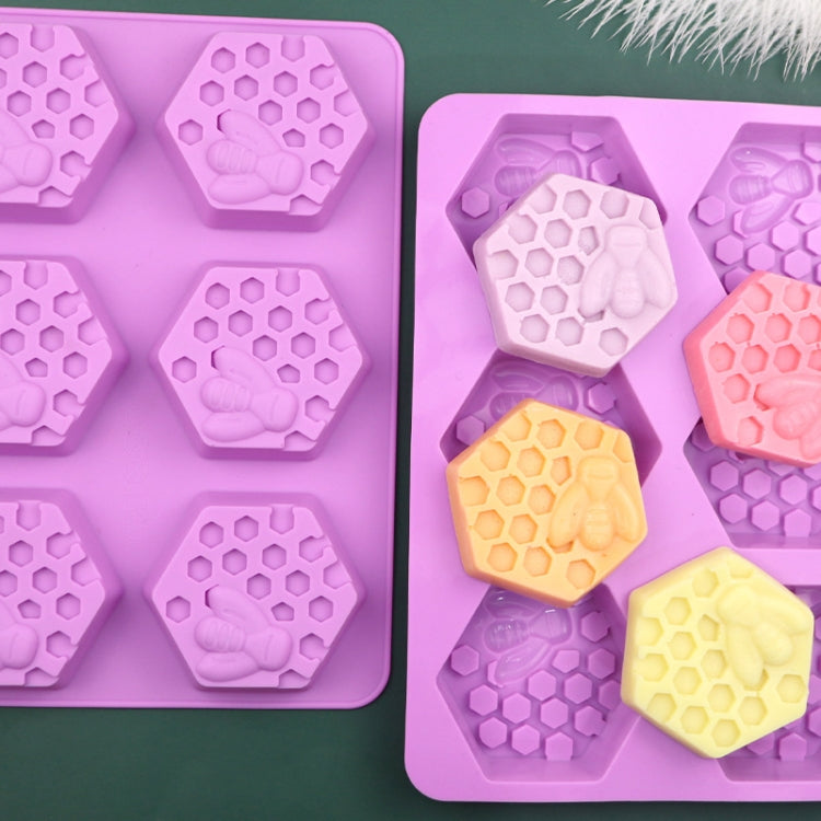 6 Grids Bee Hive Silicone Cake Molds Handmade Aroma Soap Mould - Purple