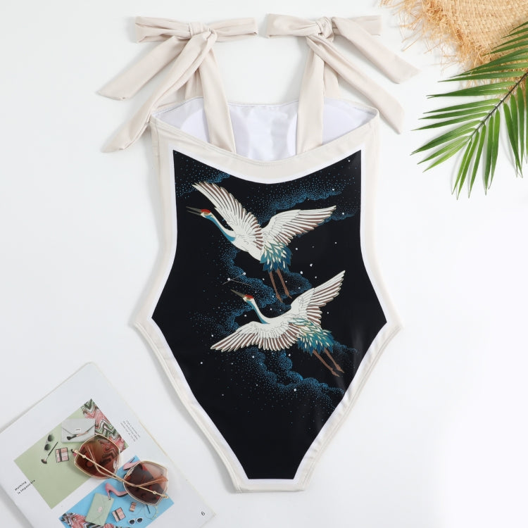 Retro Pattern One-Piece Hot Spring Outdoor Swimsuit Set, Size: M