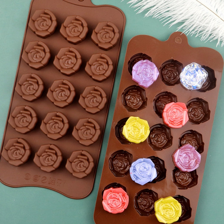 15 Grids Dimensional Rose Chocolate Mould Silicone Handmade Soap Molds - Chocolate Color