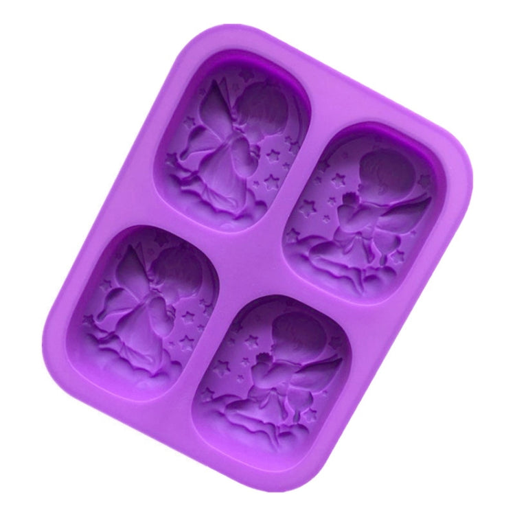 4 Grids Male And Female Angel Soap Mould Silicone Cake Mold - Purple