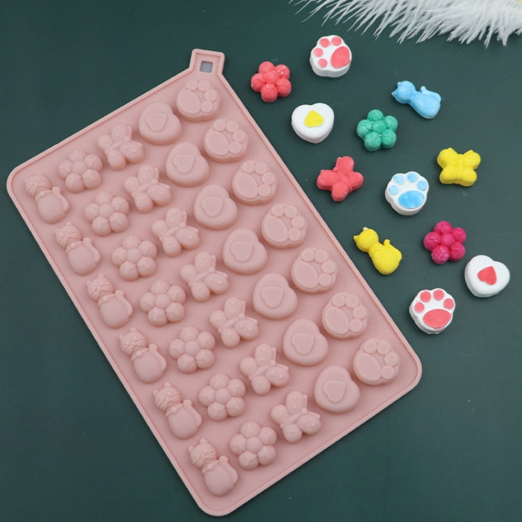 34 Grids Cats Butterfly Flower Silicone Mould DIY Cookie And Candy Decoration Molds - Pink