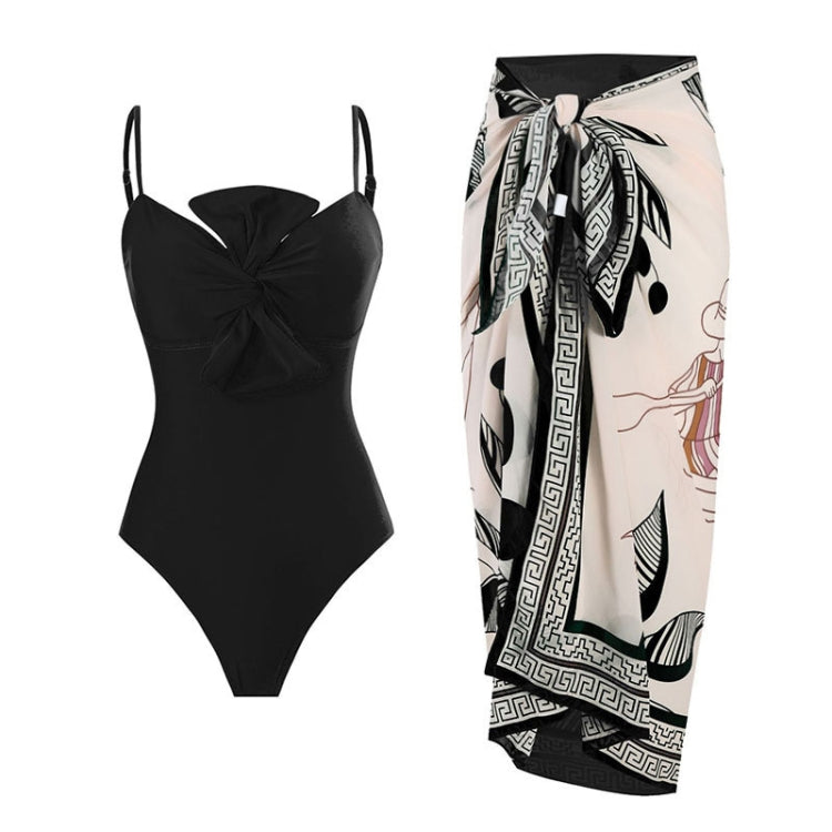 Bow-knot Solid Color One-Piece Swimsuit Retro Belly-covering Slimming Swimsuit, Size: M