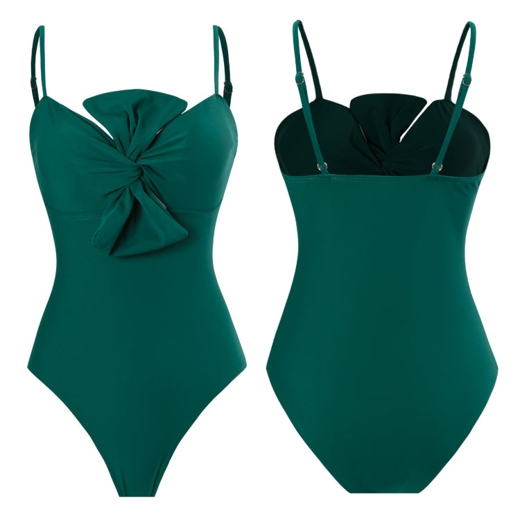 Bow-knot Solid Color One-Piece Swimsuit Retro Belly-covering Slimming Swimsuit, Size: M
