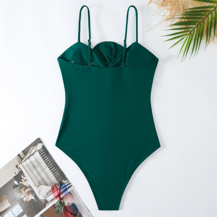 Bow-knot Solid Color One-Piece Swimsuit Retro Belly-covering Slimming Swimsuit, Size: L