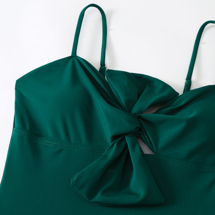 Bow-knot Solid Color One-Piece Swimsuit Retro Belly-covering Slimming Swimsuit, Size: S