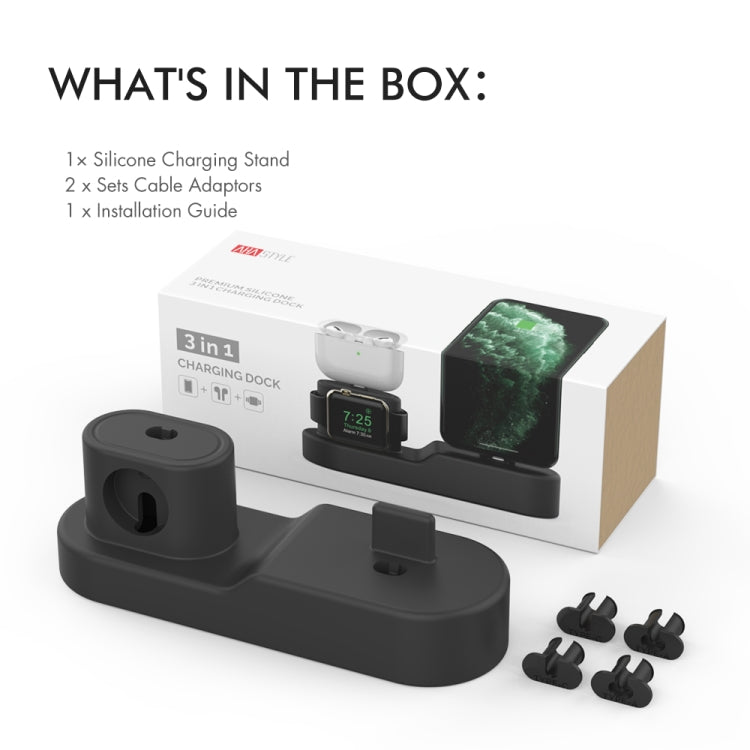 AhaStyle PT28-3 For iPhone / Apple Watch / AirPods 3 In 1 Silicone Desktop Charging Storage Base Bracket