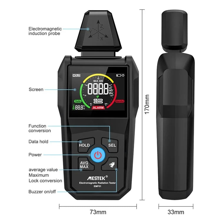 MESTEK  EMF01 Electromagnetic Radiation Detector Highly Sensitive 3-Axis Sensing Probe