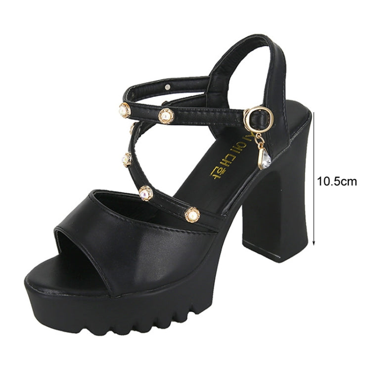 Summer Women High Heeled Sandals Thick Bottom Waterproof Platform Buckle Strap Lady Shoes, Size: 35