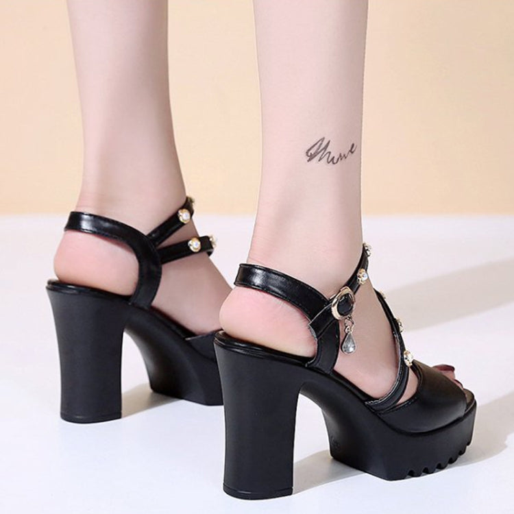 Summer Women High Heeled Sandals Thick Bottom Waterproof Platform Buckle Strap Lady Shoes, Size: 39