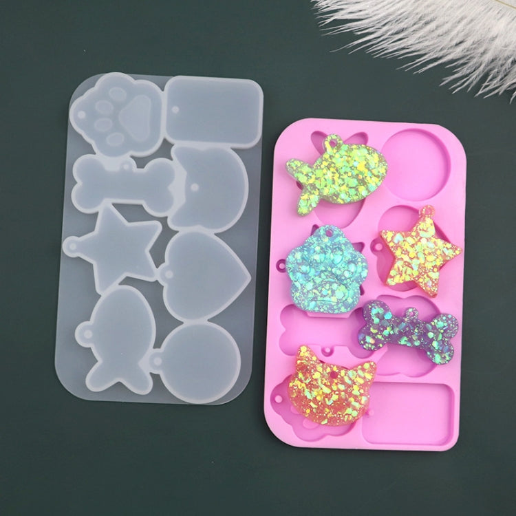 8 Grids Cats Paw Pentagram Love Fish Molds Silicone Drip Mould - Pink