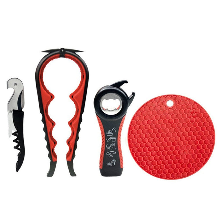 Multifunctional 4 In 1 Bottle Opener Household Saving Force Opener Style 1  - Black Red