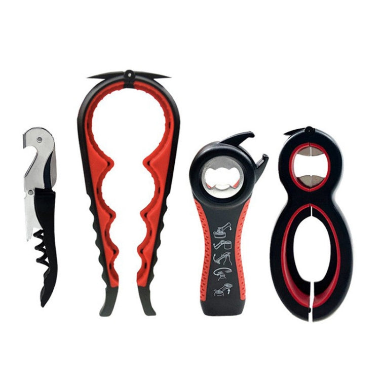 Multifunctional 4 In 1 Bottle Opener Household Saving Force Opener Style 2  - Black Red