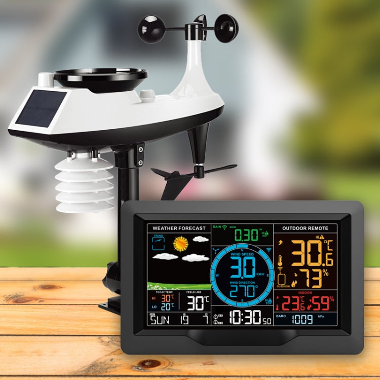 Wireless Weather Station Wind Speed Rain And Wind Direction Detection Weather Forecast Clock - Black