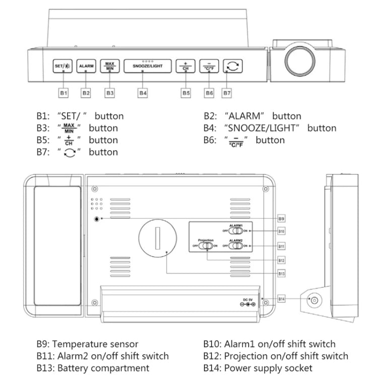 Household Color Screen Temperature And Humidity Meter Weather Forecast Projection Clock, Model: US Plug