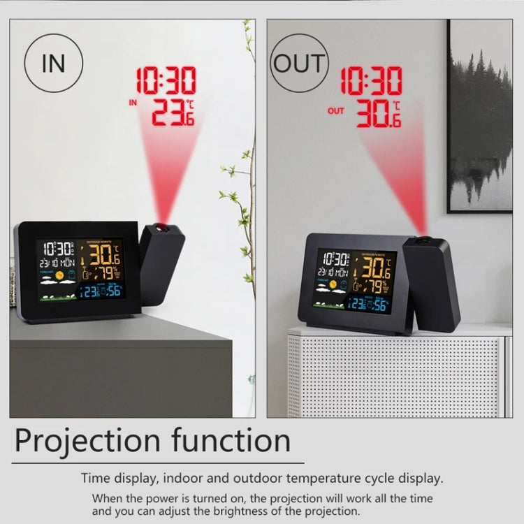 Household Color Screen Temperature And Humidity Meter Weather Forecast Projection Clock, Model: EU Plug