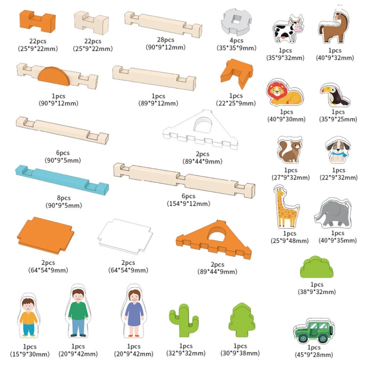 122pcs/Box Children Architecture Building Blocks Wooden House Mortise And Tenon Structure Assembled Toy