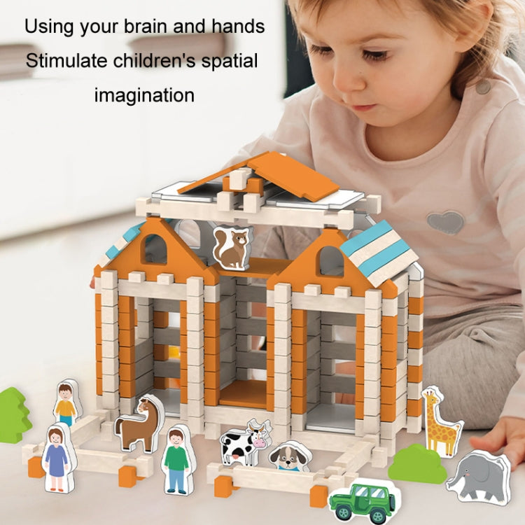122pcs/Box Children Architecture Building Blocks Wooden House Mortise And Tenon Structure Assembled Toy