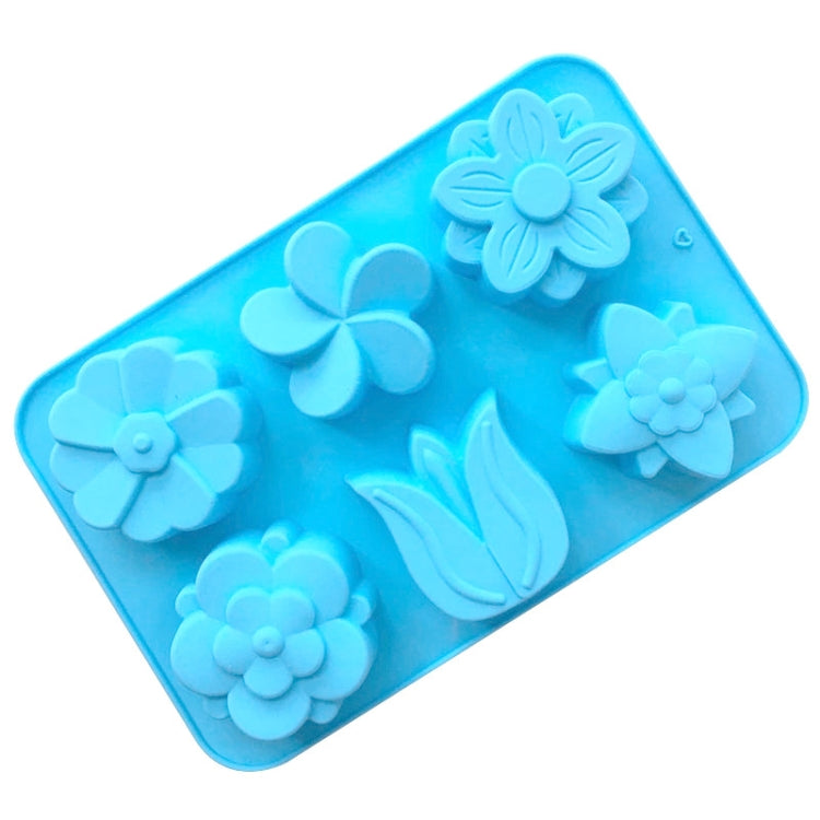 6 Grids Flower Silicone Baking Cake Molds DIY Handmade Soap Mould - Light Blue