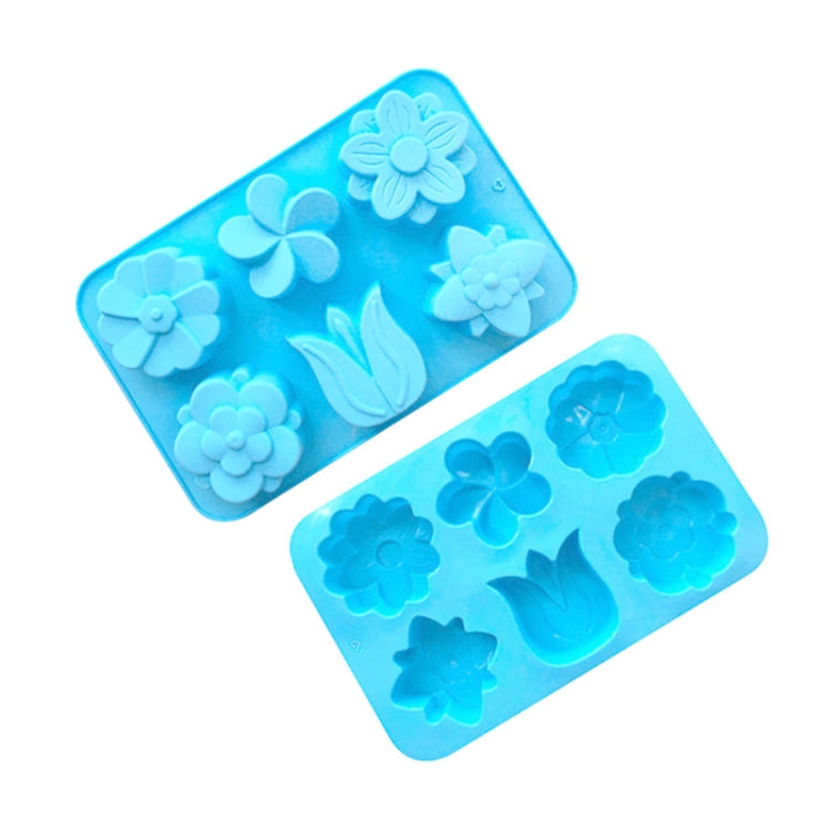 6 Grids Flower Silicone Baking Cake Molds DIY Handmade Soap Mould - Light Blue
