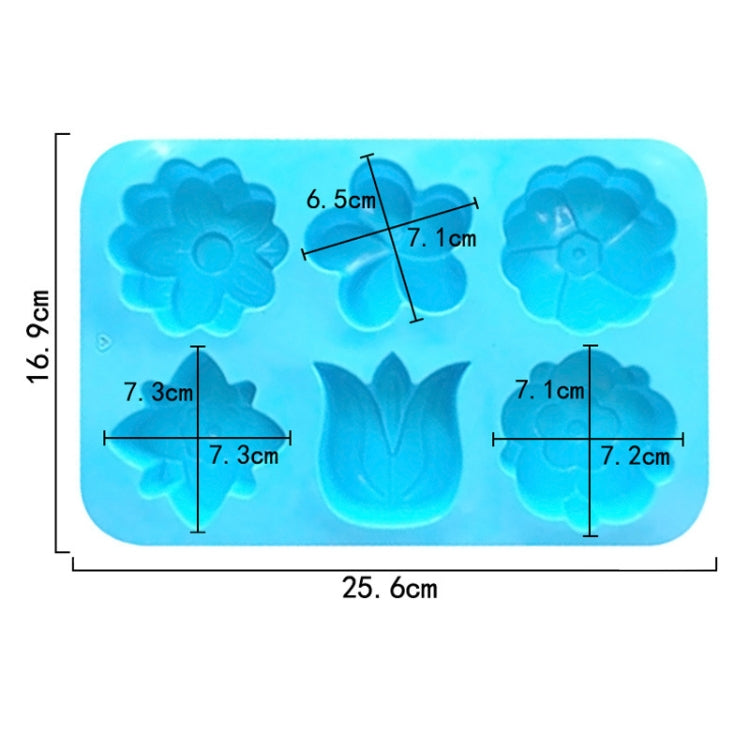 6 Grids Flower Silicone Baking Cake Molds DIY Handmade Soap Mould - Light Blue