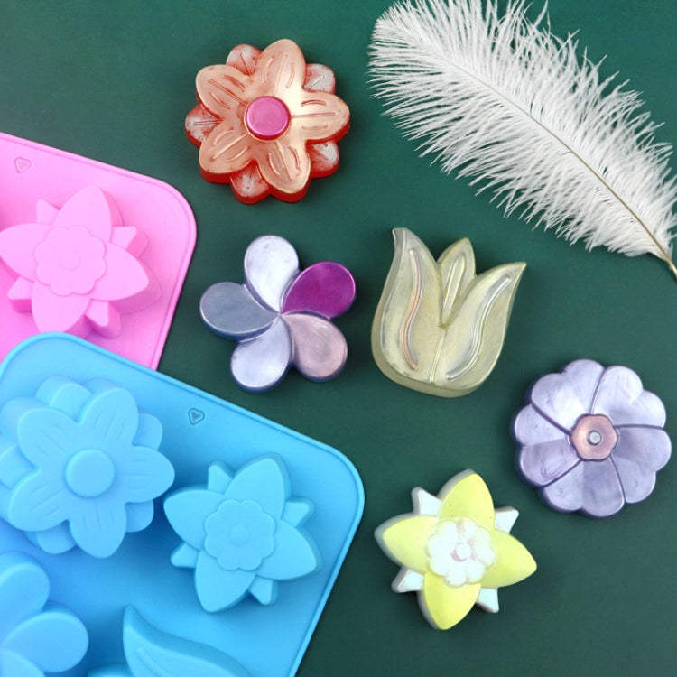 6 Grids Flower Silicone Baking Cake Molds DIY Handmade Soap Mould - Light Blue