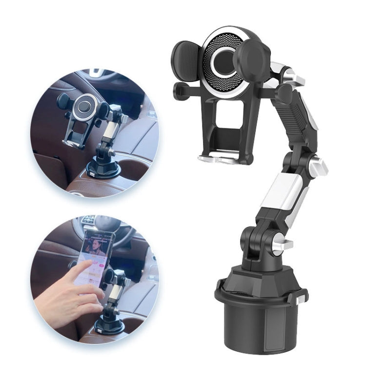 Universal Long Tube 3 Joints Adjustable Car Water Cup Position Cell Phone Holder - S0666A Silver