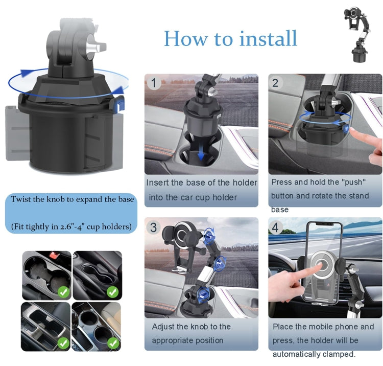 Universal Long Tube 3 Joints Adjustable Car Water Cup Position Cell Phone Holder - S0666A Silver
