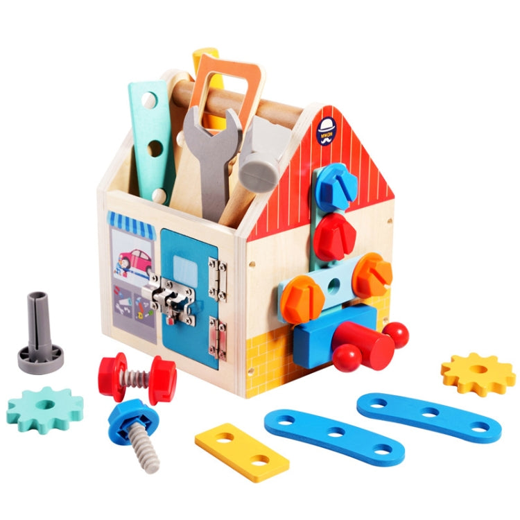 Wooden Multifunction Toolbox Early Learning Disassembly Nut Tool Basket Children Educational Toy - Colorful
