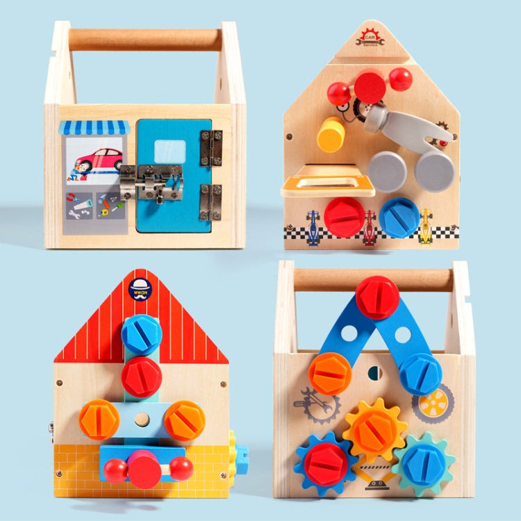 Wooden Multifunction Toolbox Early Learning Disassembly Nut Tool Basket Children Educational Toy - Colorful