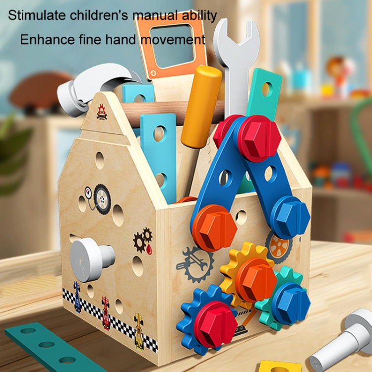 Wooden Multifunction Toolbox Early Learning Disassembly Nut Tool Basket Children Educational Toy - Colorful
