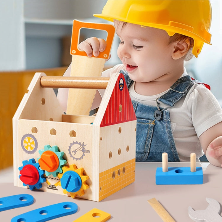 Wooden Multifunction Toolbox Early Learning Disassembly Nut Tool Basket Children Educational Toy - Colorful