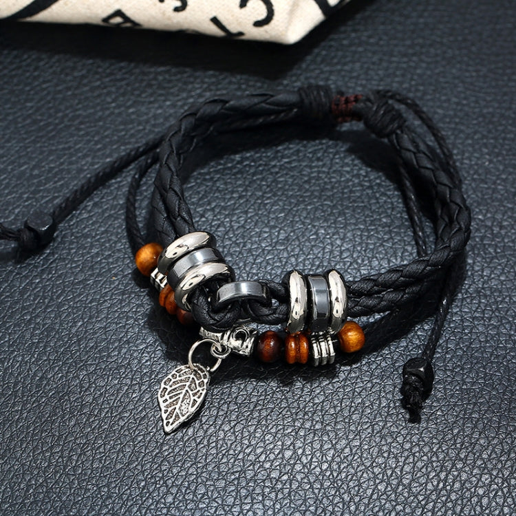 Multi-Layers Braided Leaf Charm Bracelet Simple Personalized Hand Band